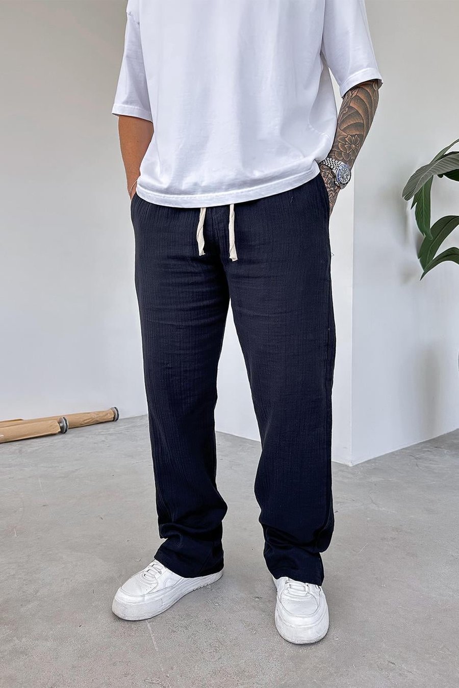 Siyah Müslin Kumaş Premium Baggy Pantolon