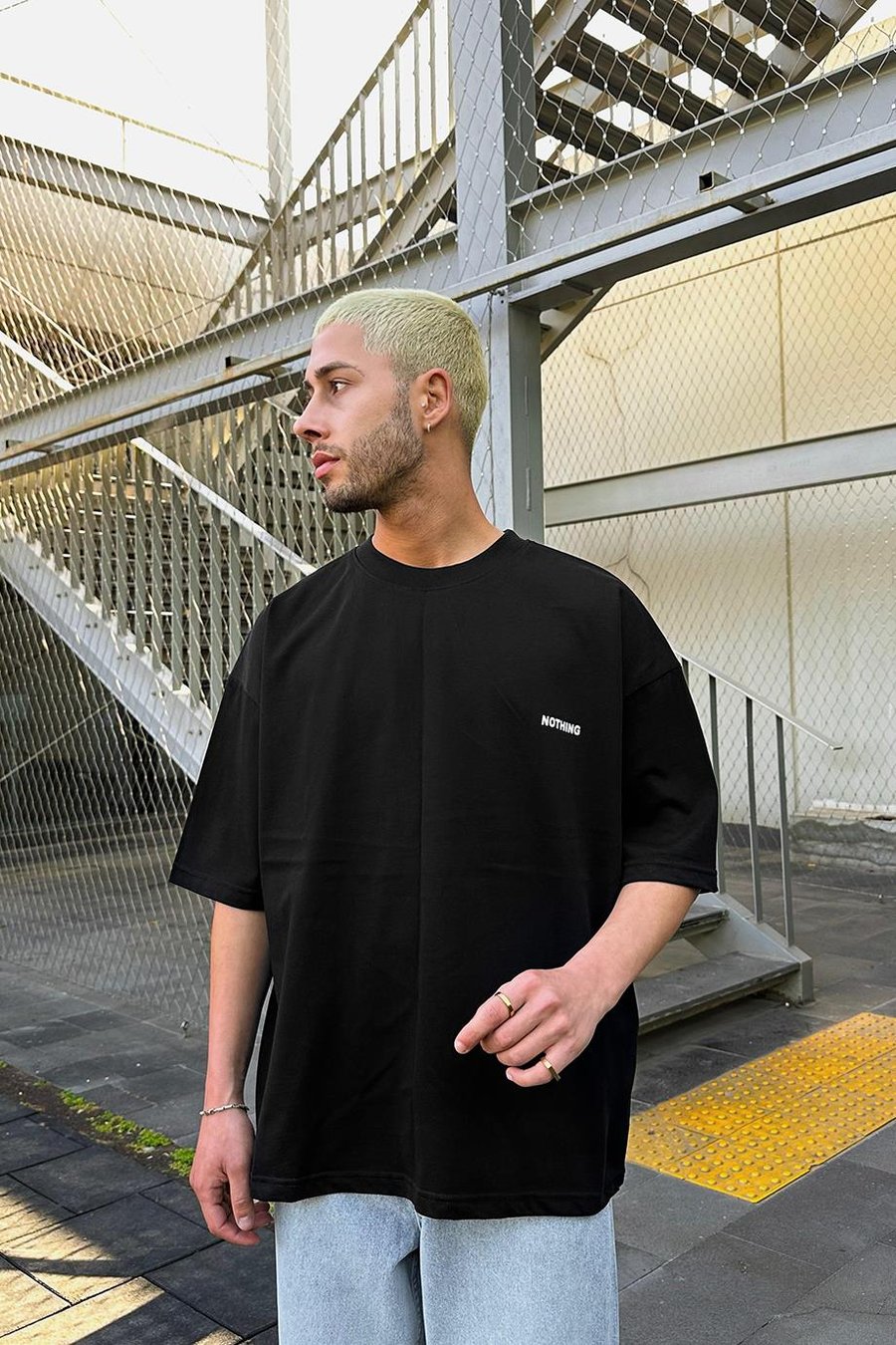 SİYAH Nothing OUTPLENTY PREMİUM Oversize Tişört