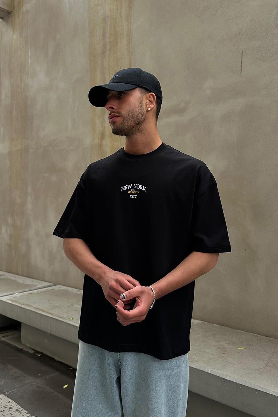 SİYAH Nyc Nakış Detay PM Oversize Tişört