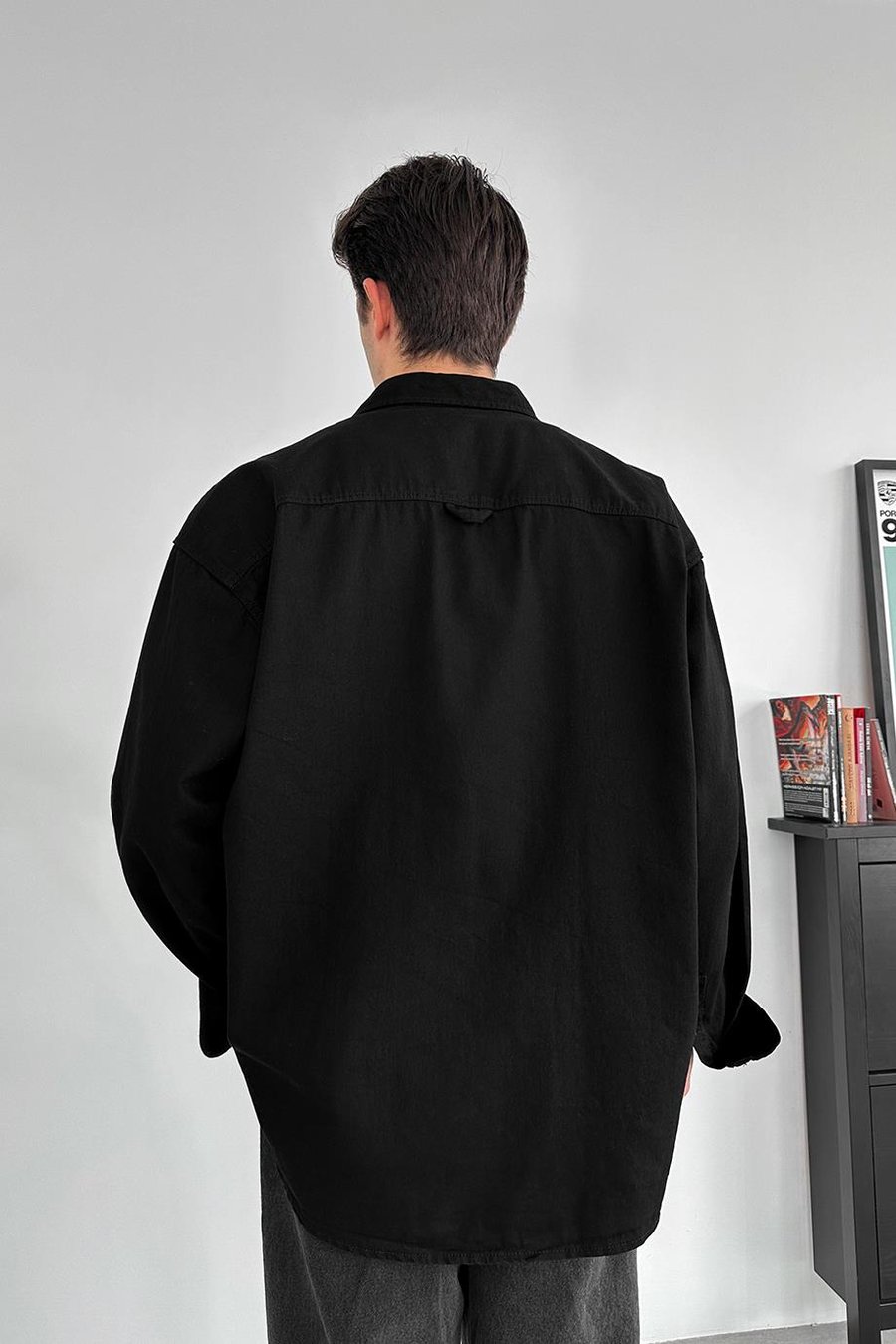 Siyah Ön Cep Detay Oversize Kot Gömlek