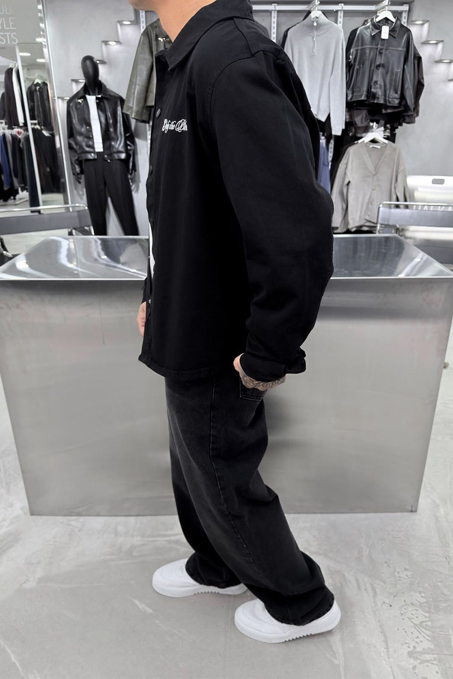 Siyah Only Nakışlı Gabardin Oversize Ceket