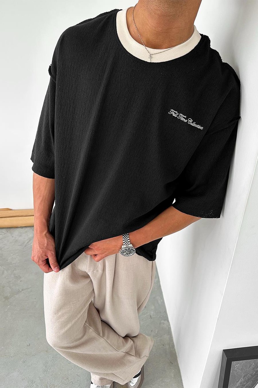 Siyah Örme Detay Collective PH Oversize Tişört