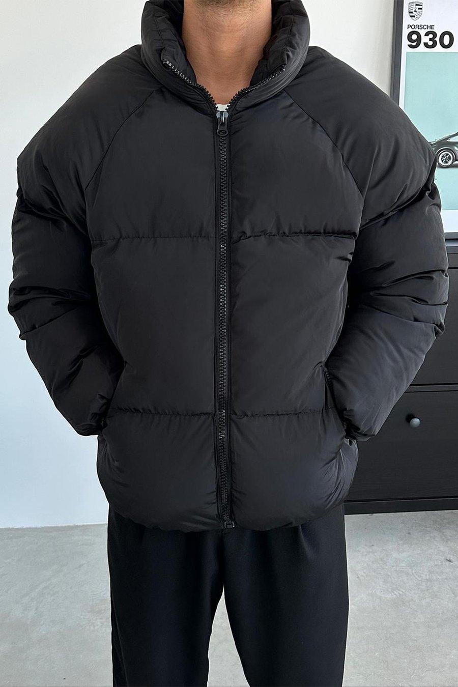 Siyah Oversize Puffer Şişme Mont