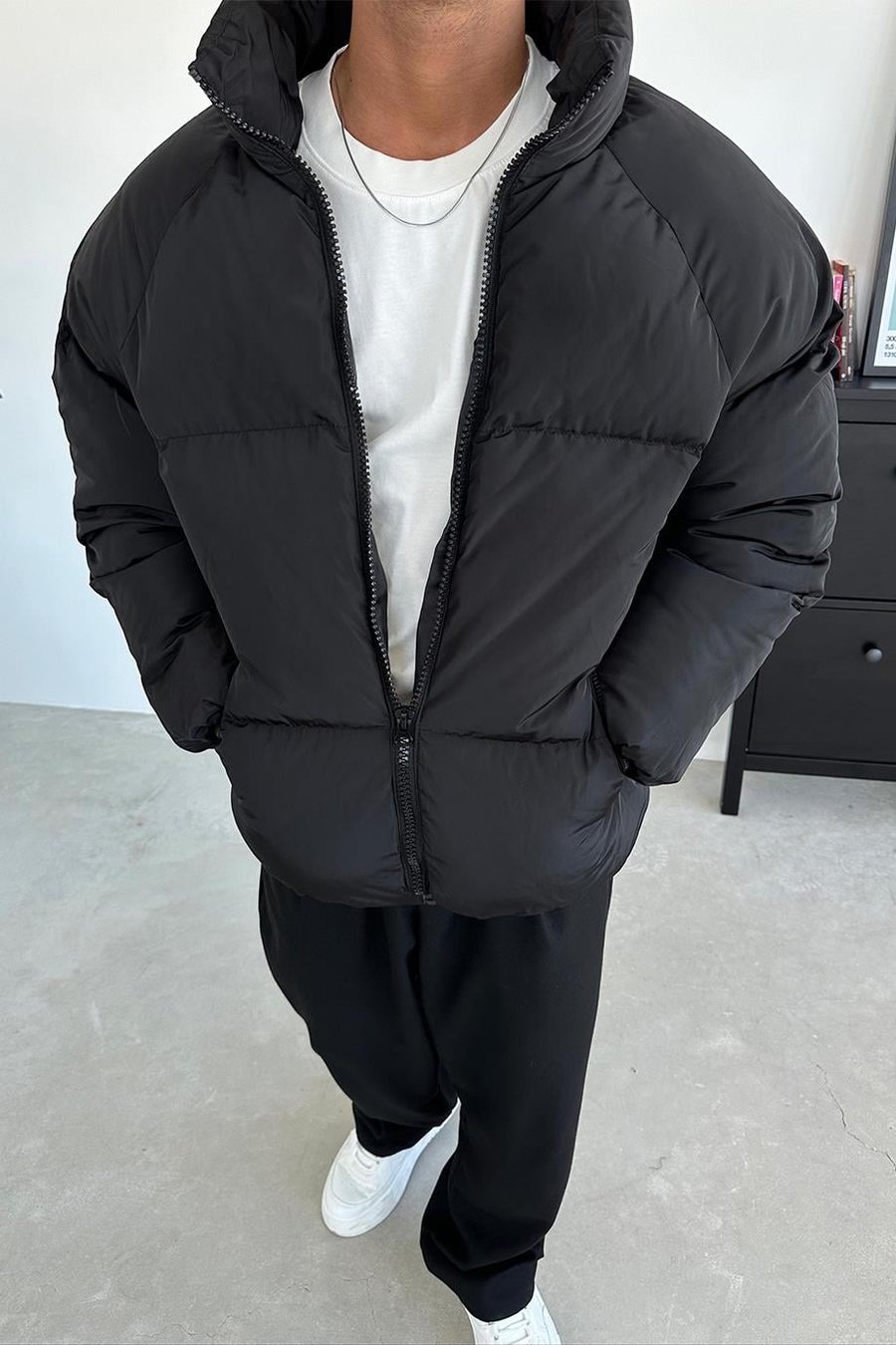 Siyah Oversize Puffer Şişme Mont
