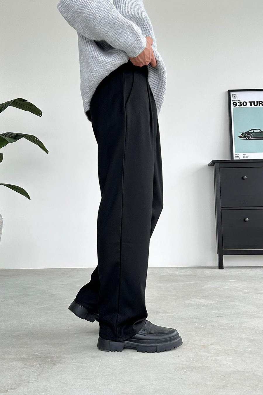 SİYAH Pile Detay 01 Baggy Kumaş Pantolon