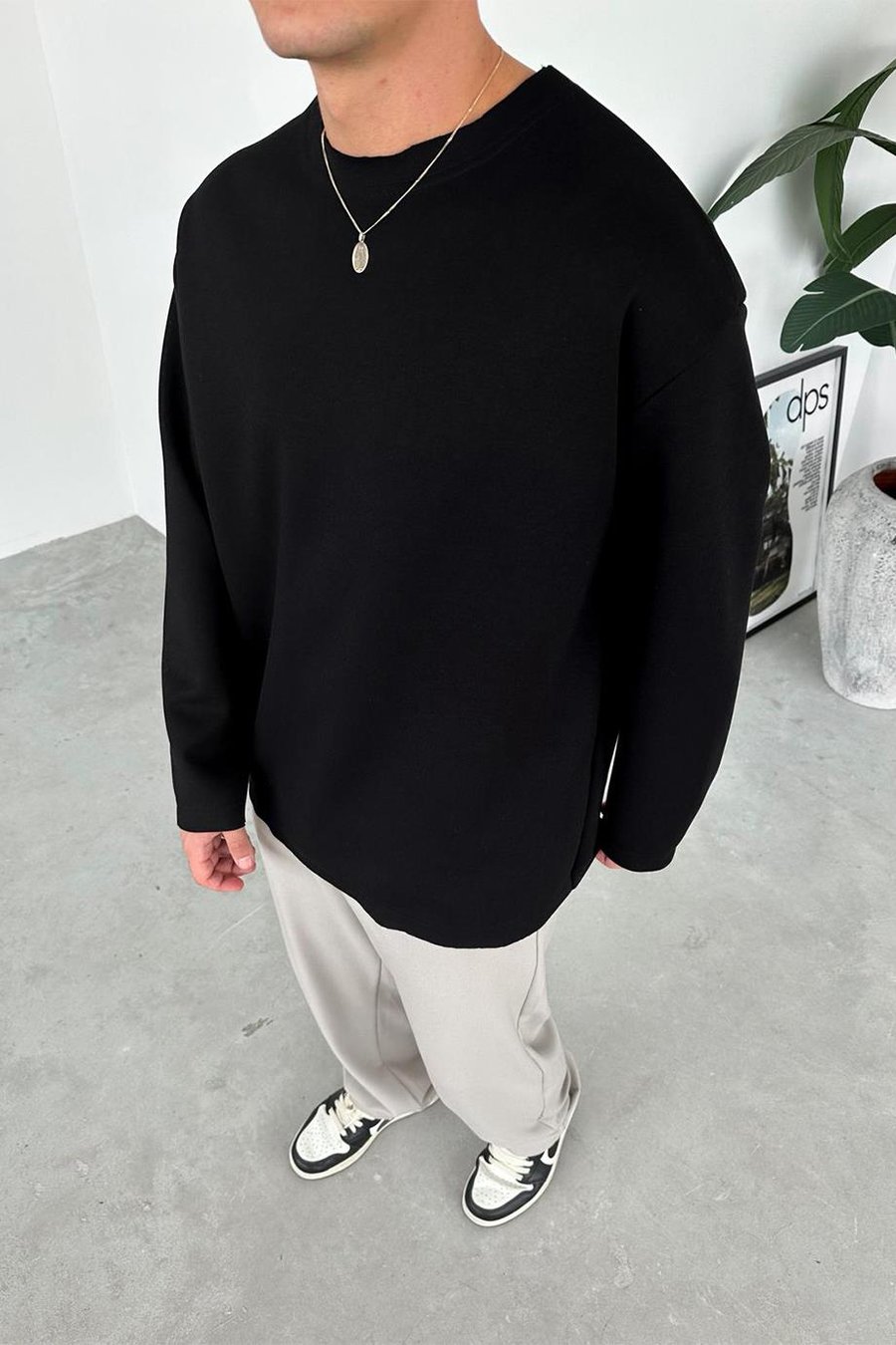 Siyah Premium Basic Uzun Kollu Relaxed Tişört