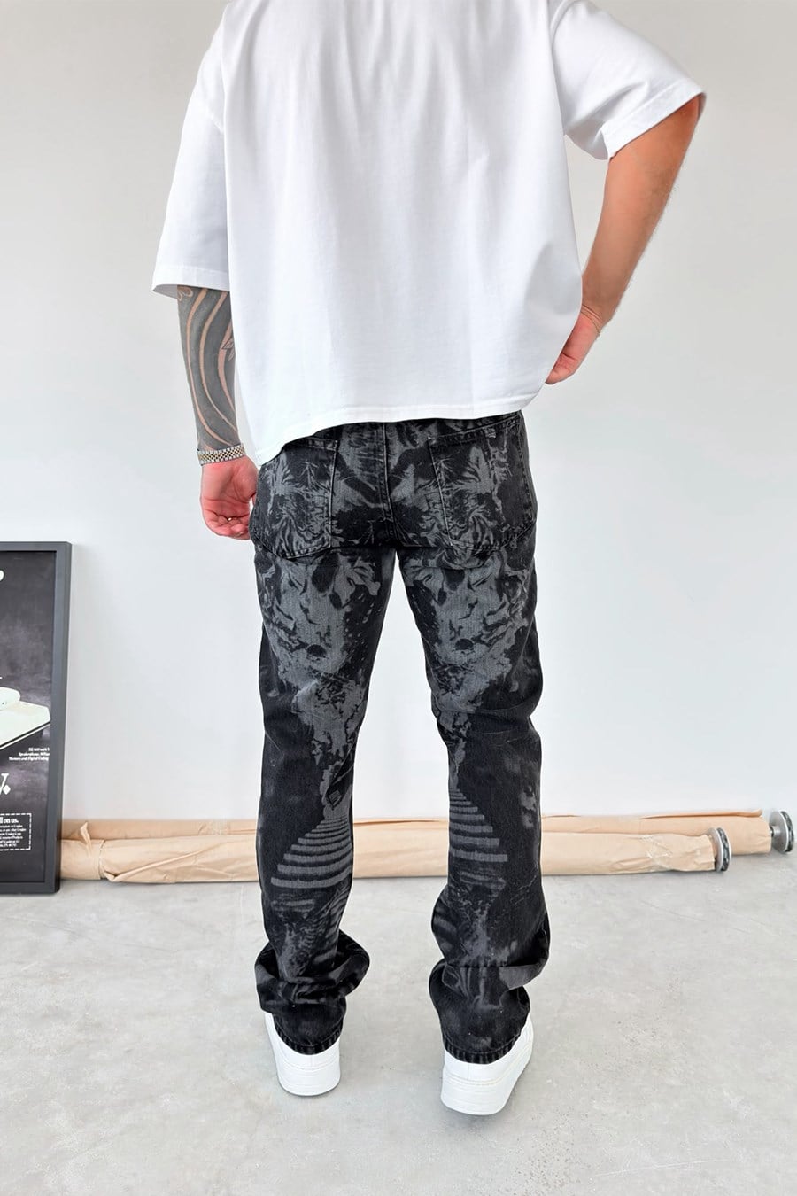 Siyah Premium Baskılı Baggy Pantolon