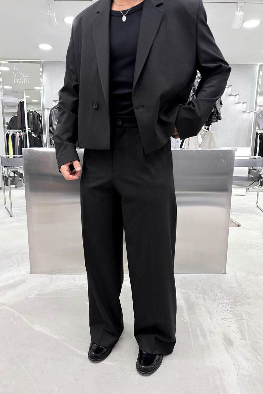 Siyah Premium Çizgili Boxy Fit Takım Elbise