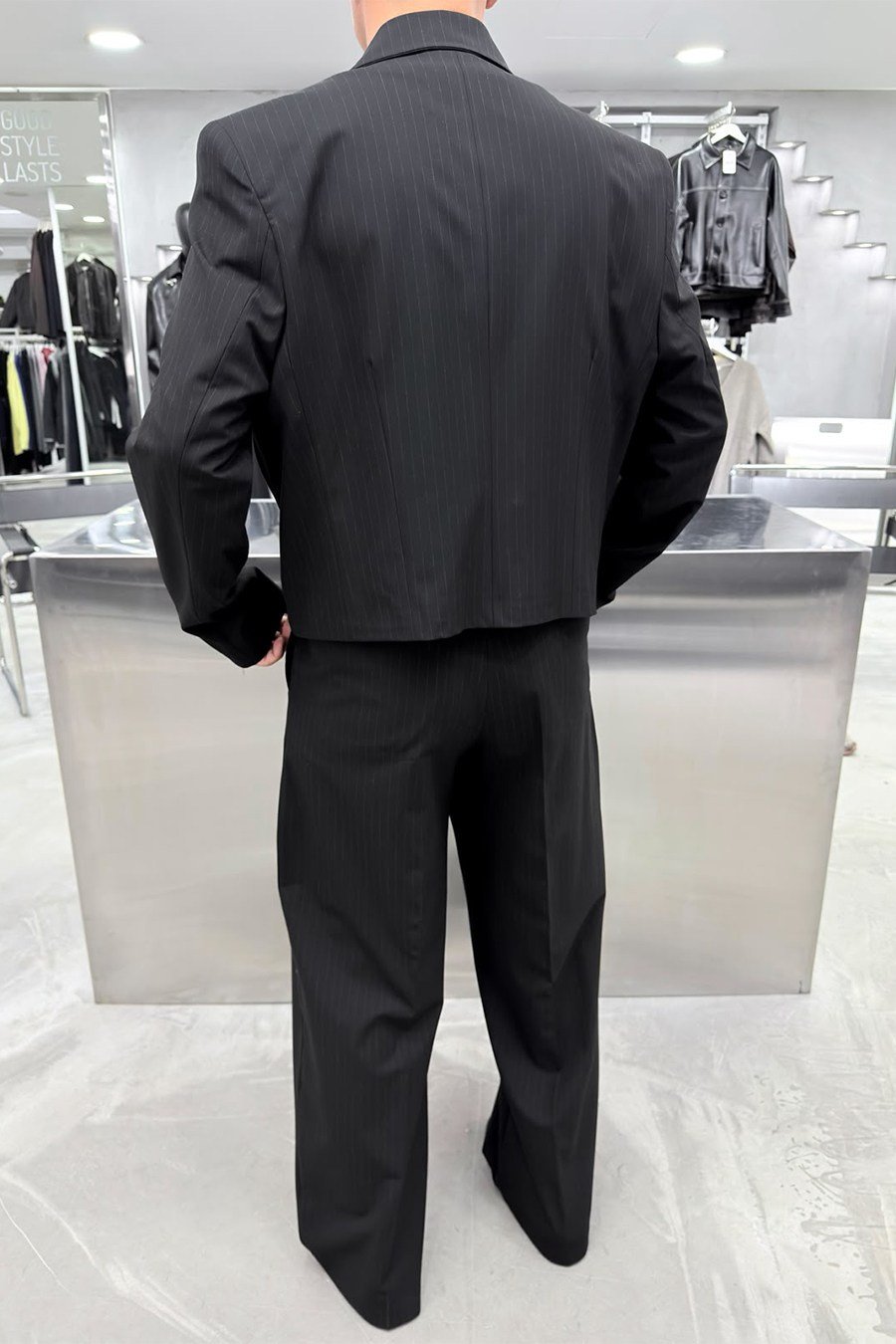 Siyah Premium Çizgili Boxy Fit Takım Elbise