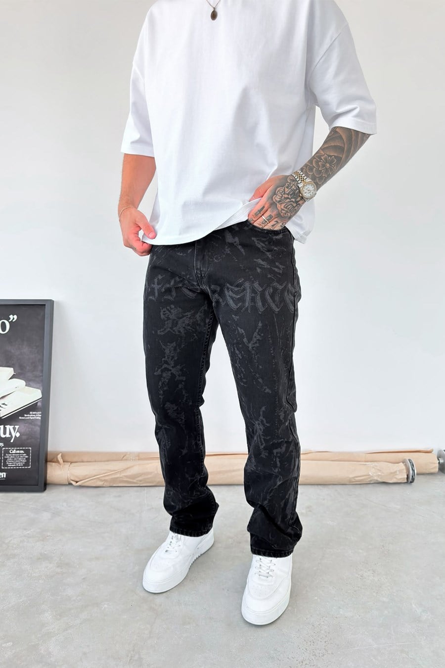 Siyah Premium Lazer Baskılı Baggy Pantolon
