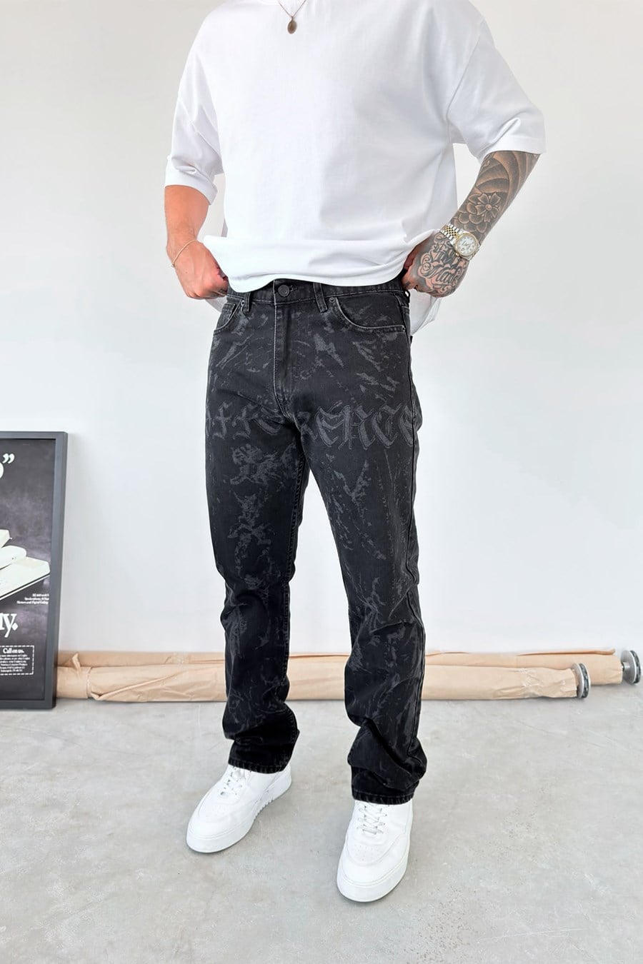 Siyah Premium Lazer Baskılı Baggy Pantolon