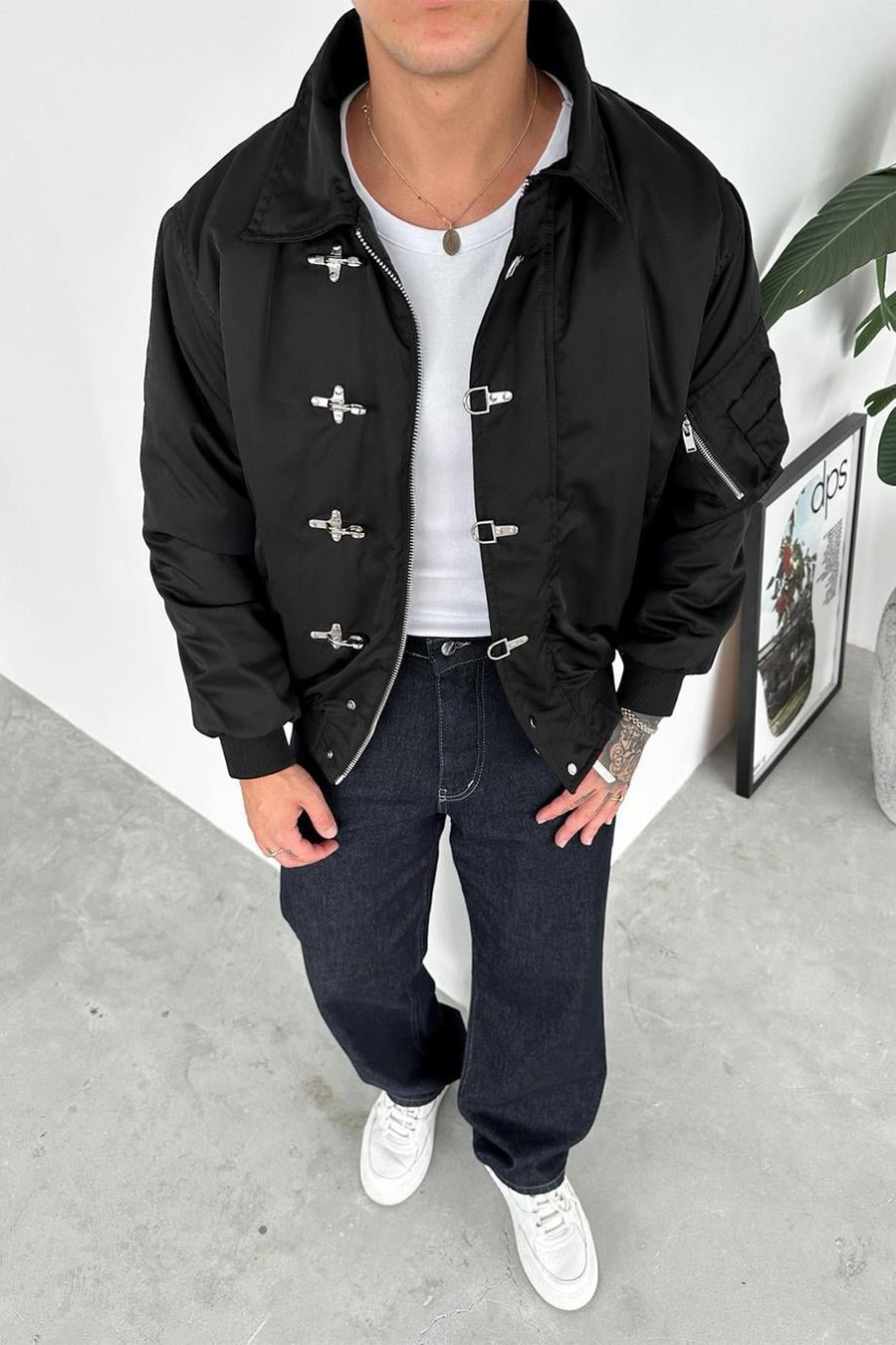 Siyah Retro Tasarım Bomber Ceket