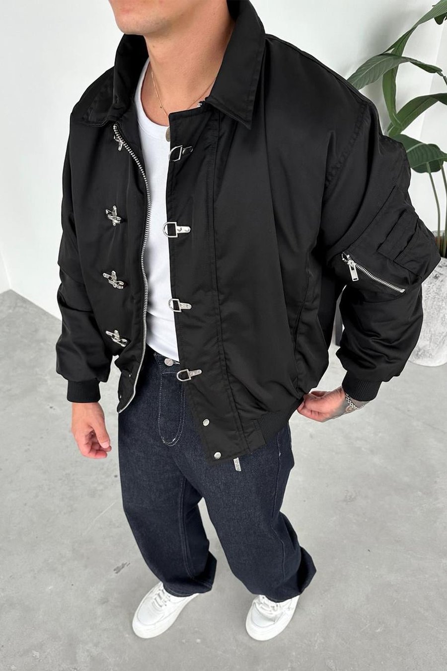 Siyah Retro Tasarım Bomber Ceket
