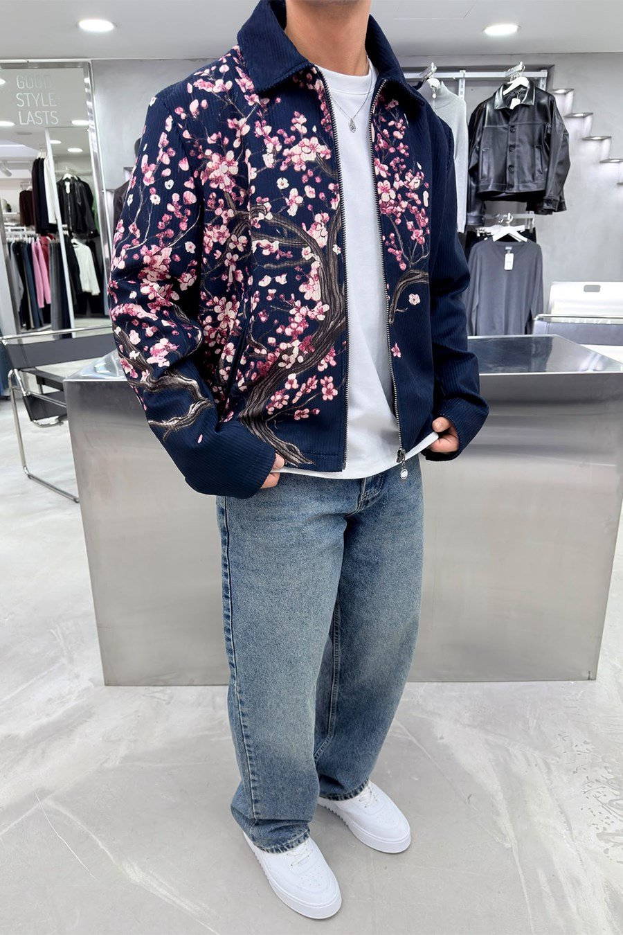 Siyah Sakura Premium Baskılı Tasarım Ceket