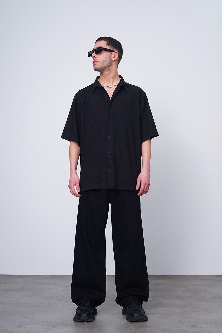 SİYAH Siyah Basic Kısa Kollu CH Oversize Gömlek