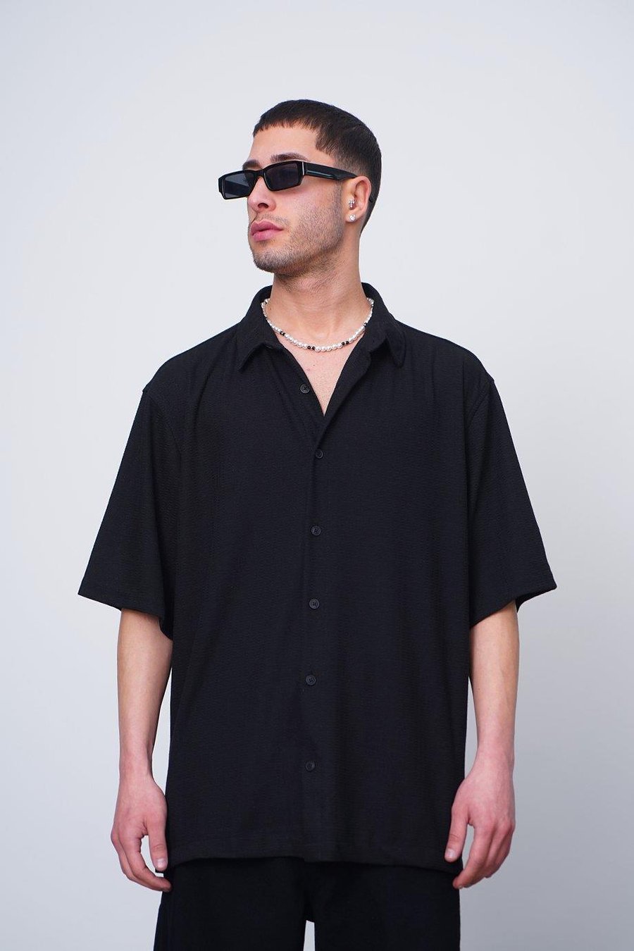 SİYAH Siyah Basic Kısa Kollu CH Oversize Gömlek