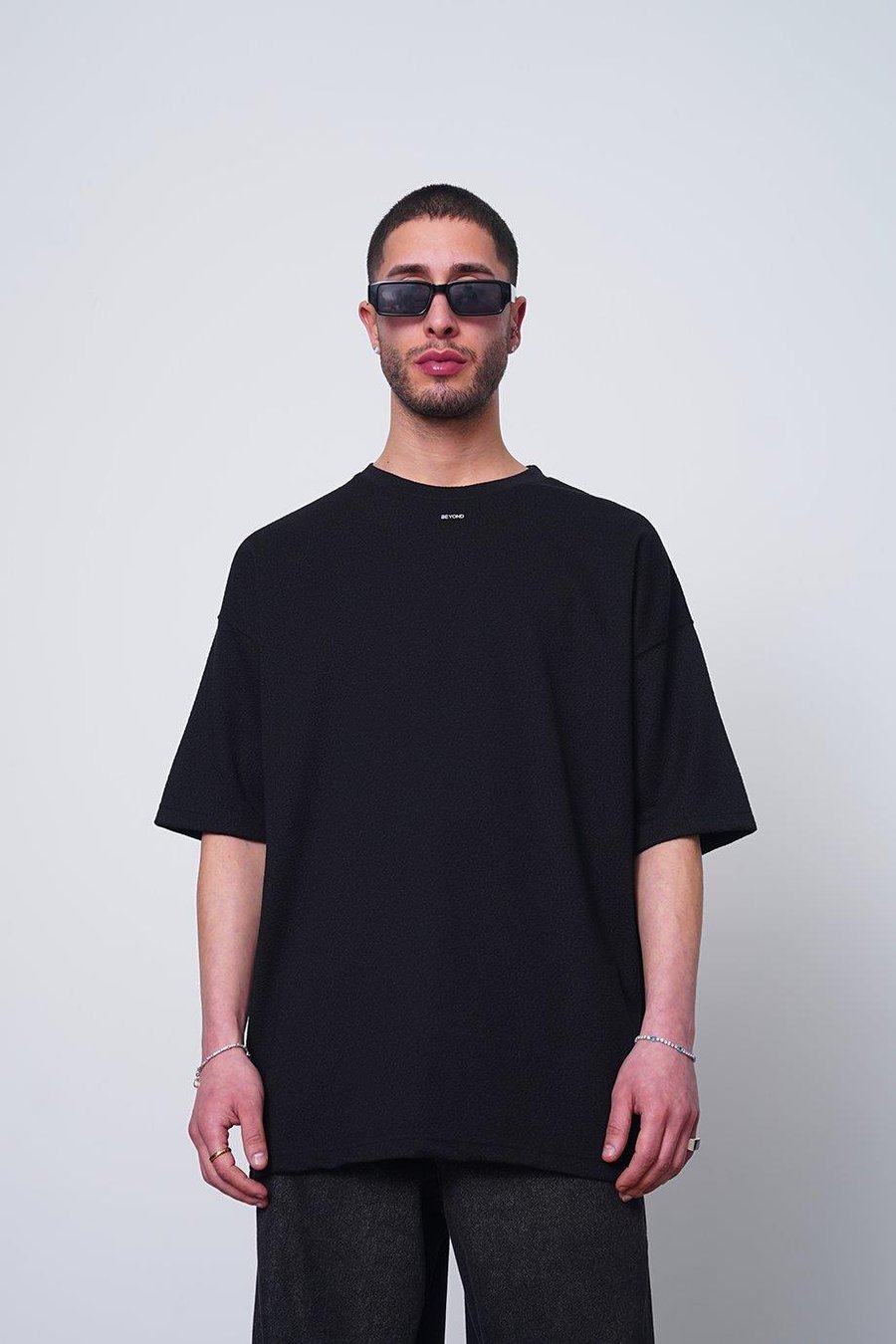 SİYAH Siyah Dokulu Beyond MH Oversize Tişört