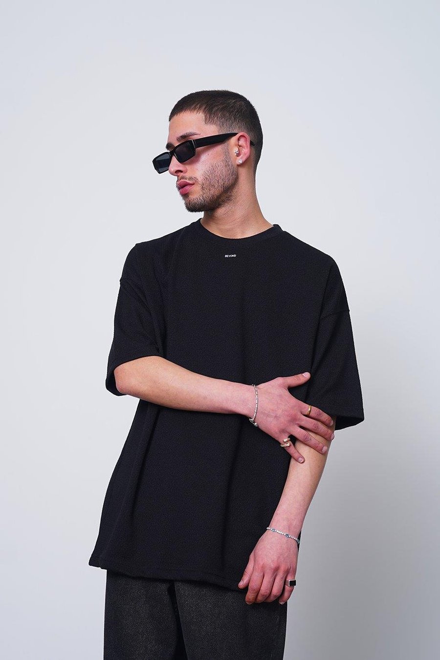 SİYAH Siyah Dokulu Beyond MH Oversize Tişört