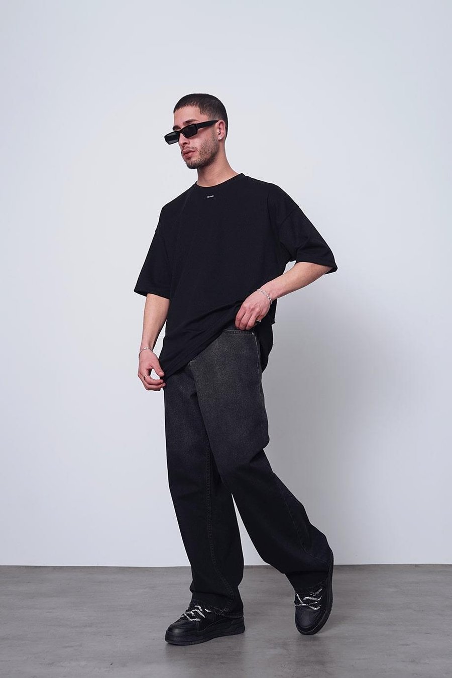 SİYAH Siyah Dokulu Beyond MH Oversize Tişört