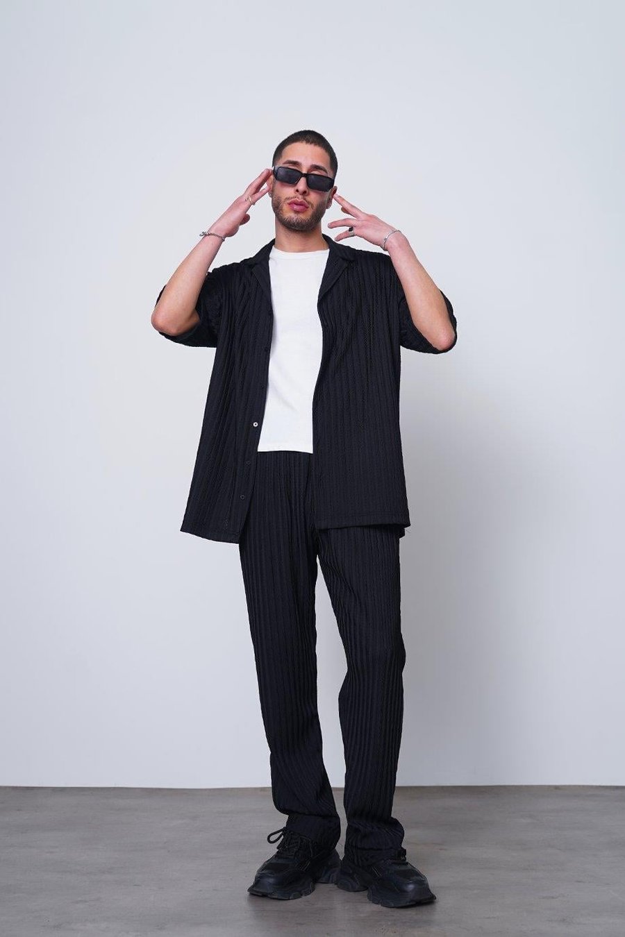 SİYAH Siyah Fitilli 04 MH Oversize Gömlek