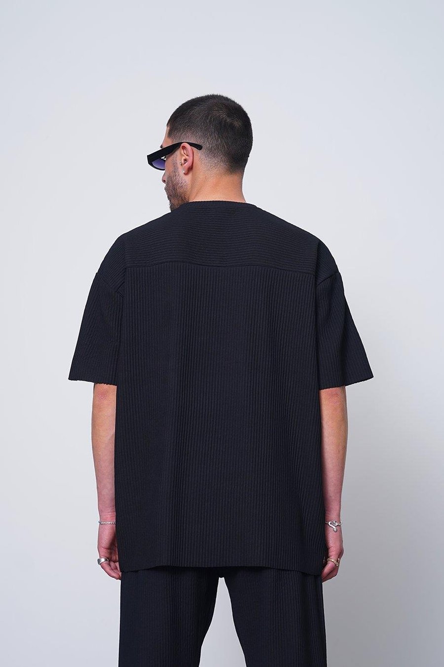 SİYAH Siyah Fitilli Basic 17 MH Oversize Tişört