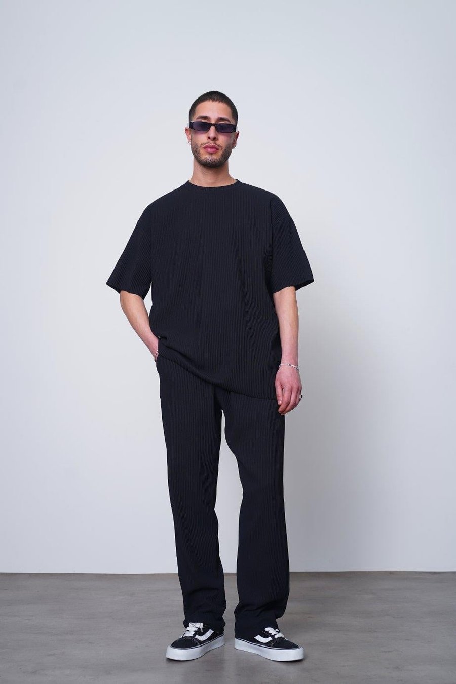 SİYAH Siyah Fitilli Basic 17 MH Oversize Tişört
