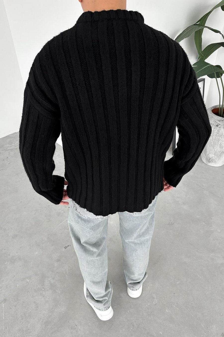 Siyah Soft Premium Örme Relaxed Triko Kazak
