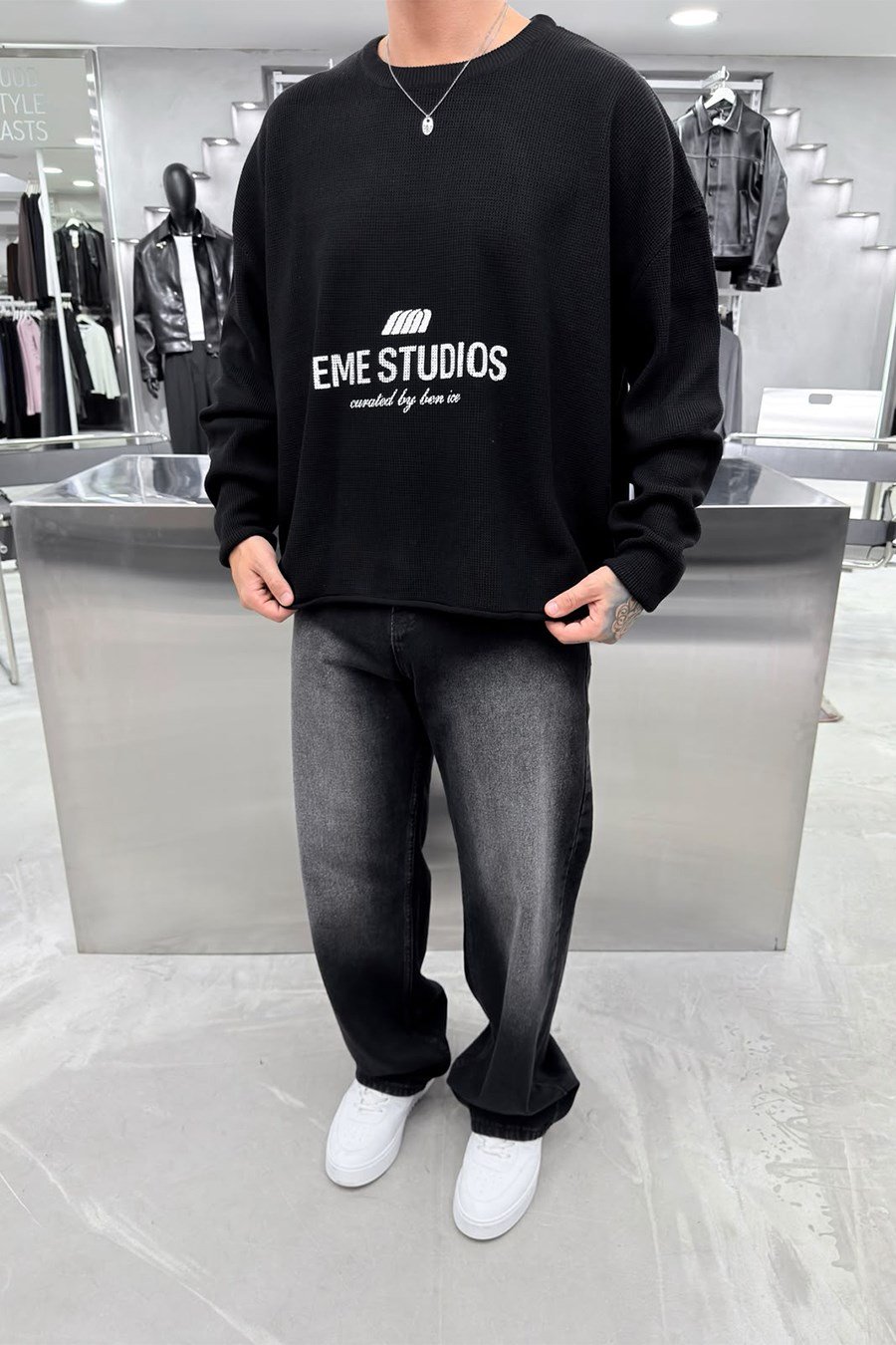 Siyah Studios Baskılı Boxy Fit Triko Kazak