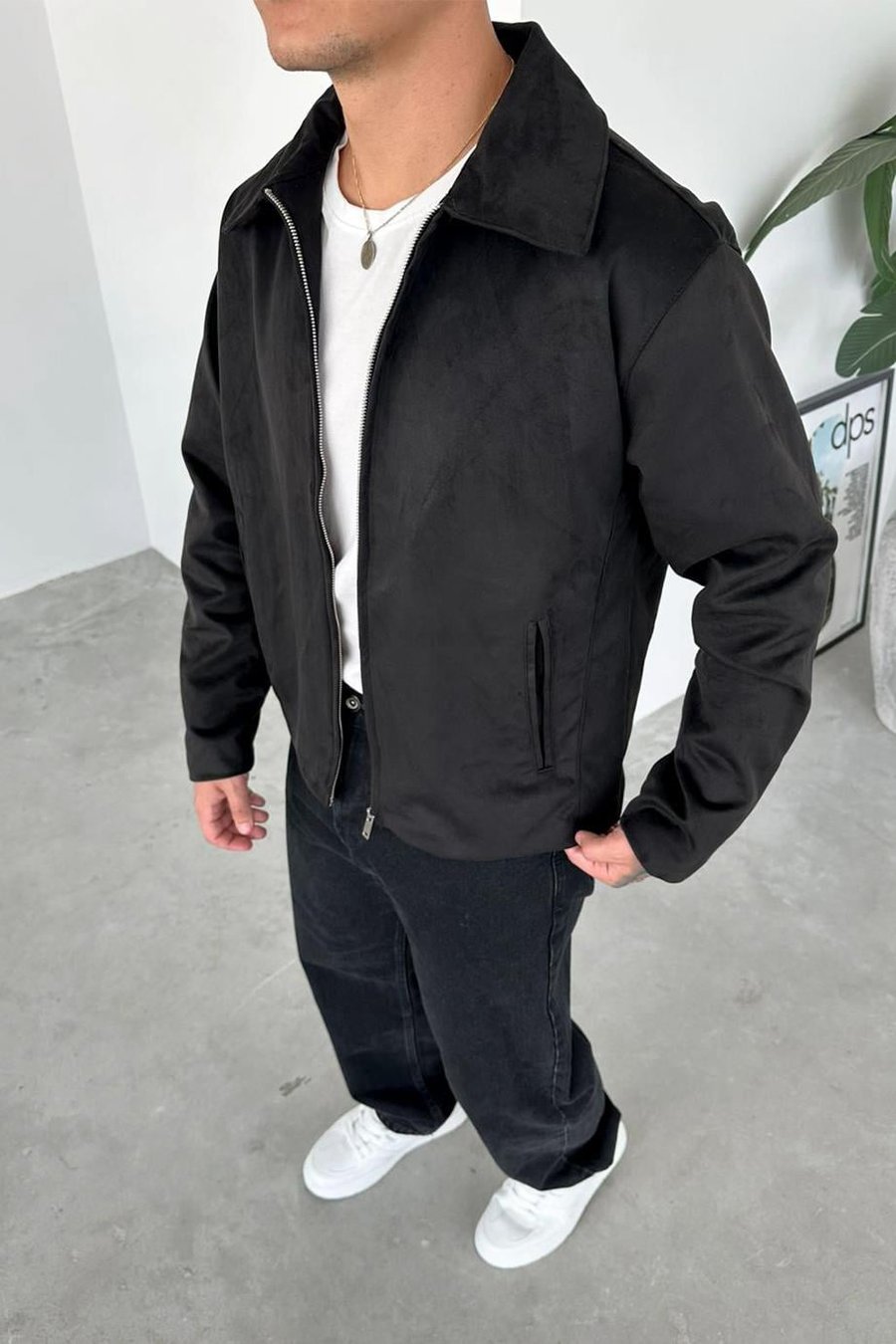 Siyah Süet Kumaş Basic Relaxed Ceket