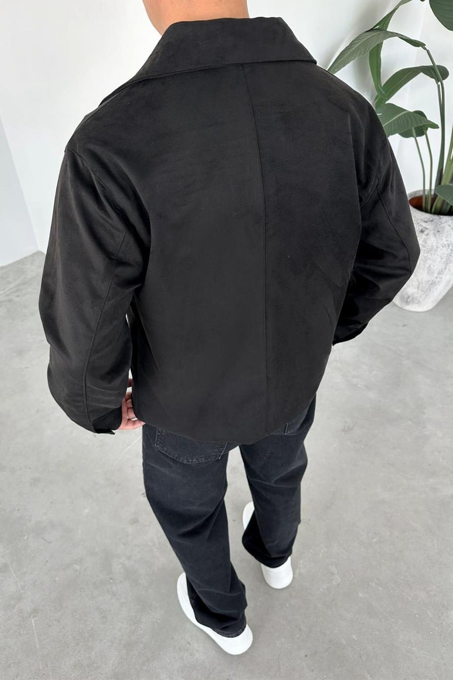 Siyah Süet Kumaş Basic Relaxed Ceket