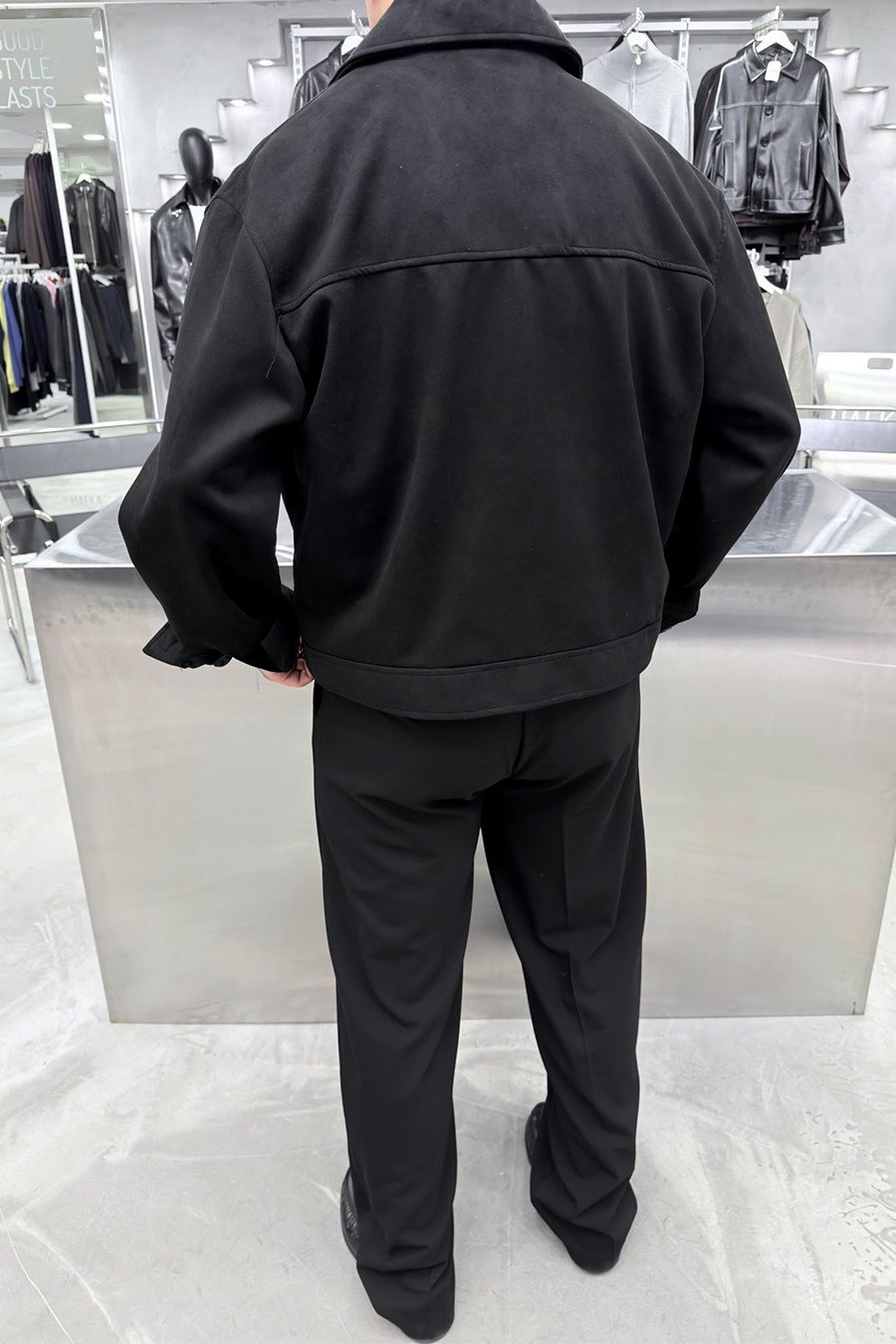 Siyah Süet Kumaş Düğmeli Boxy Fit Ceket