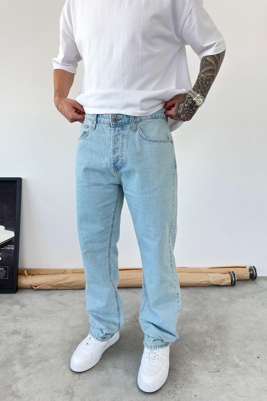 Soft Buz Mavi Basic Baggy Pantolon