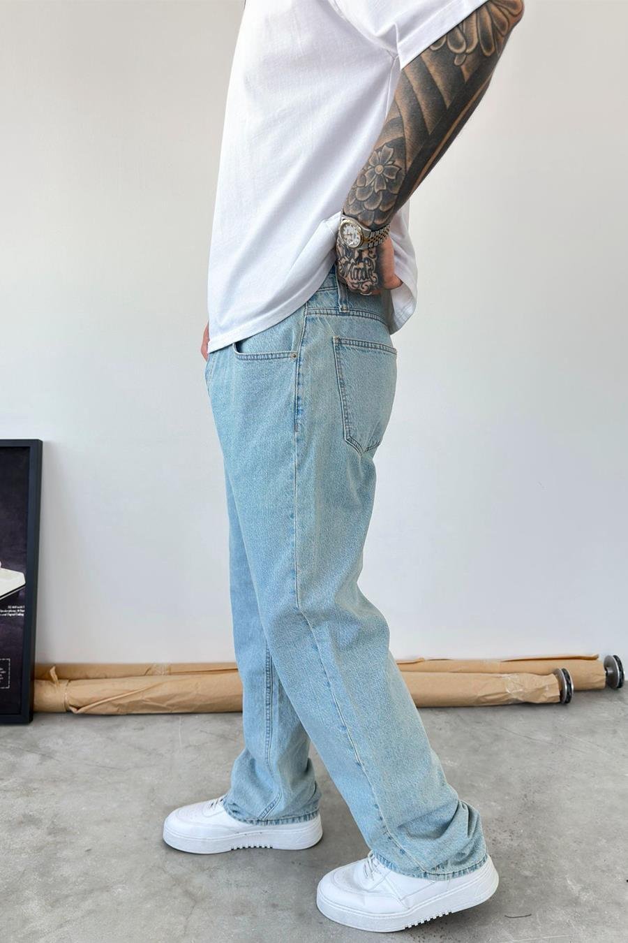 Soft Buz Mavi Basic Baggy Pantolon