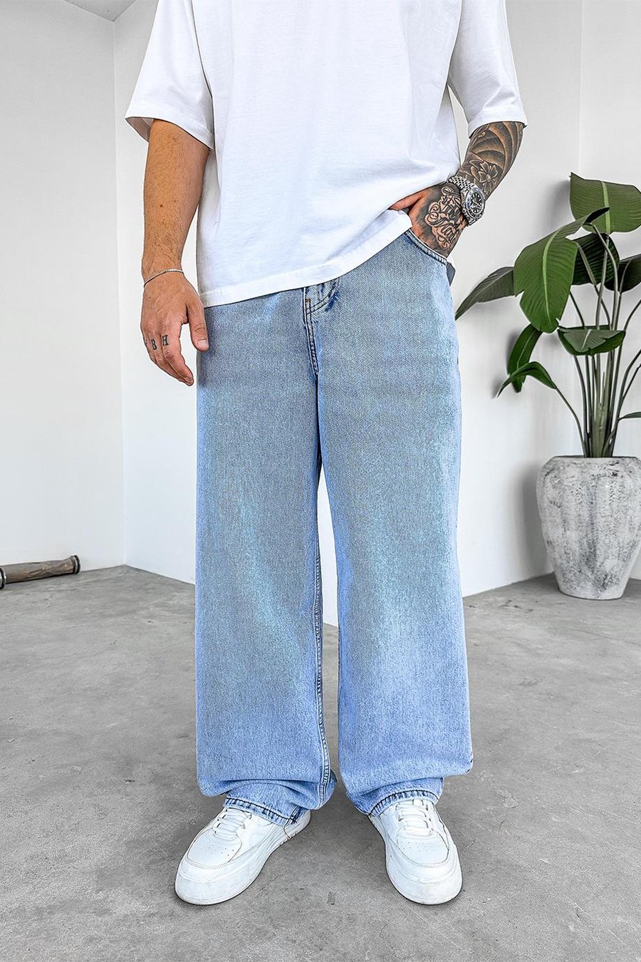 Soft Buz Mavi Basic Old School Baggy Pantolon