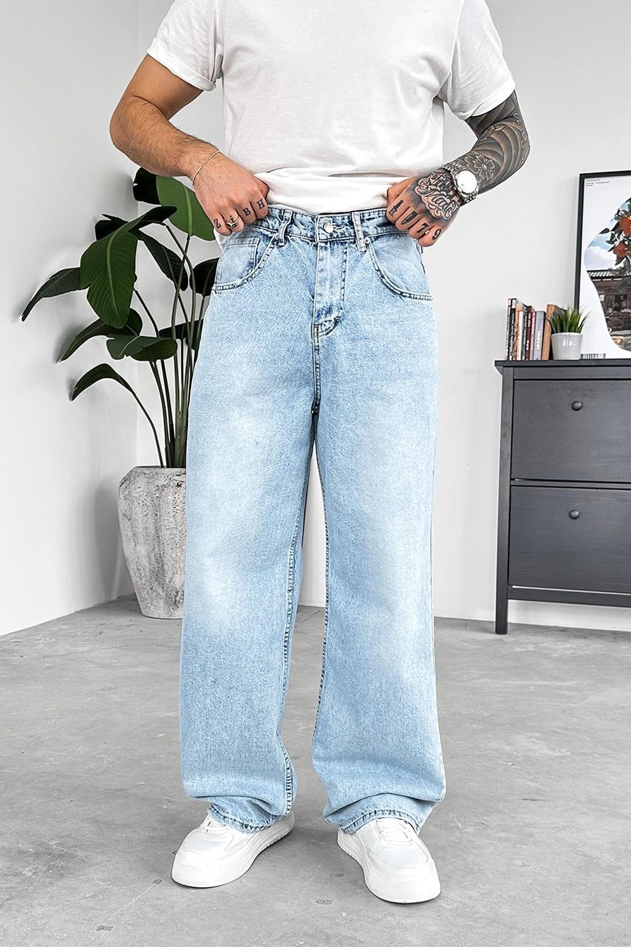 Soft Buz Mavi Soft Degrade Basic Ekstra Bol Pantolon