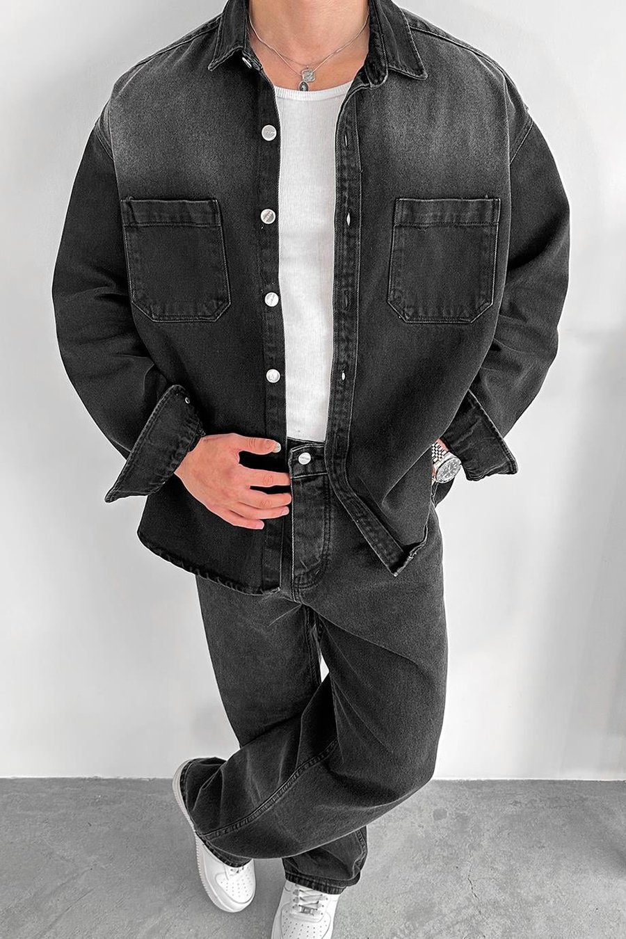 Soft Füme Çift Cep Detay Oversize Kot Ceket