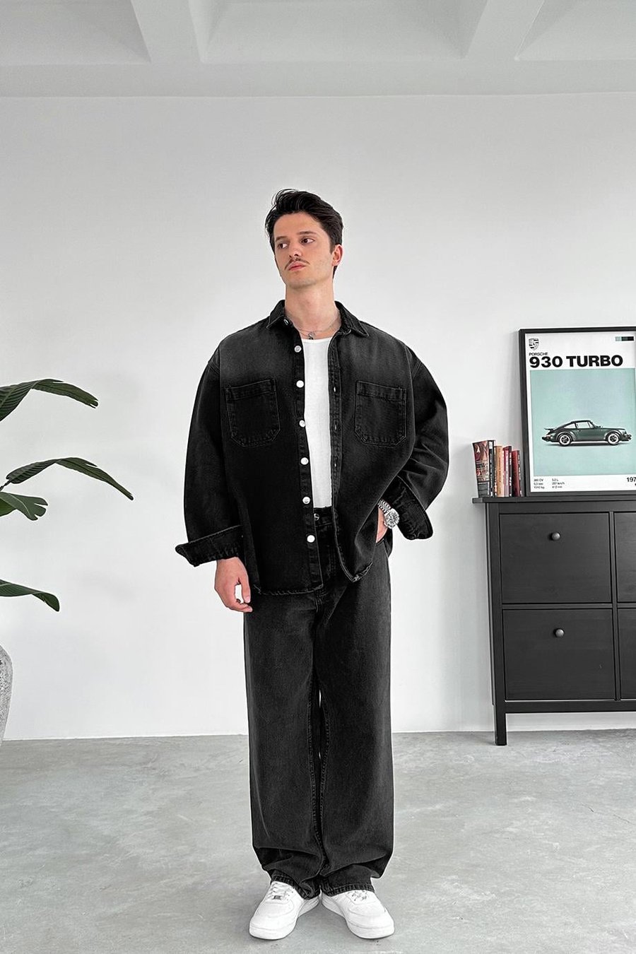 Soft Füme Çift Cep Detay Oversize Kot Ceket
