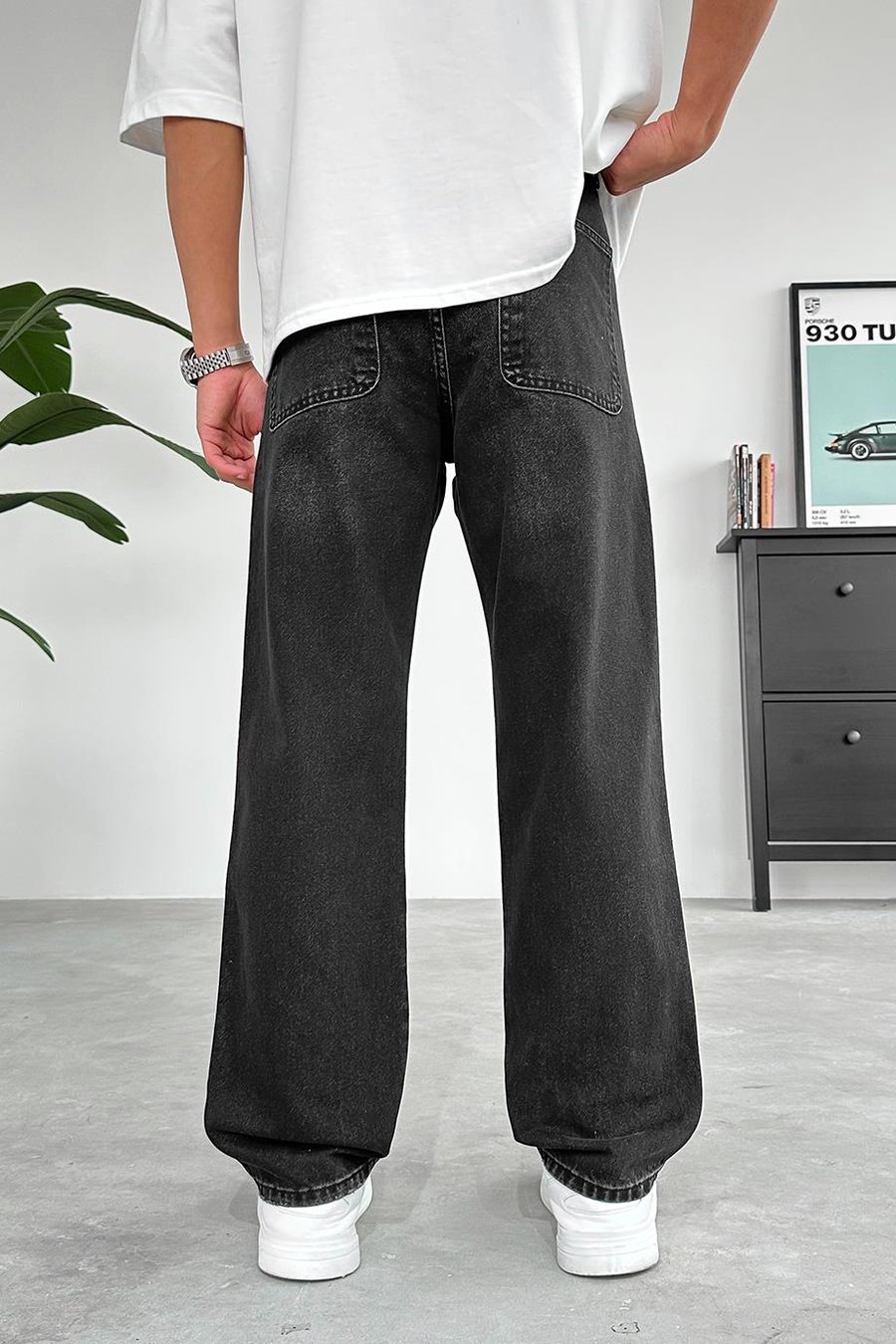 Soft Füme Yan Cepli Basic Baggy Pantolon