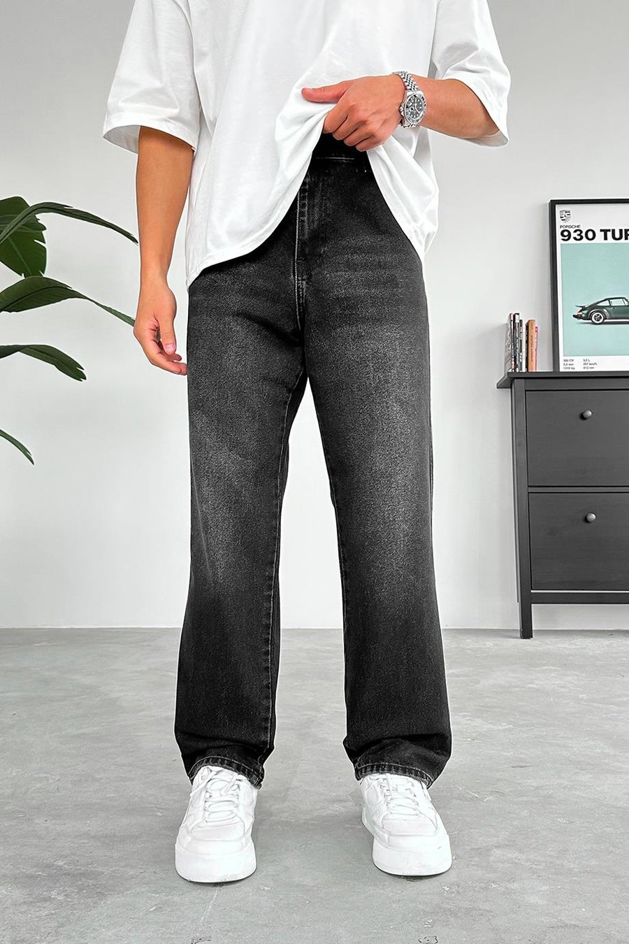 Soft Füme Yan Cepli Basic Baggy Pantolon