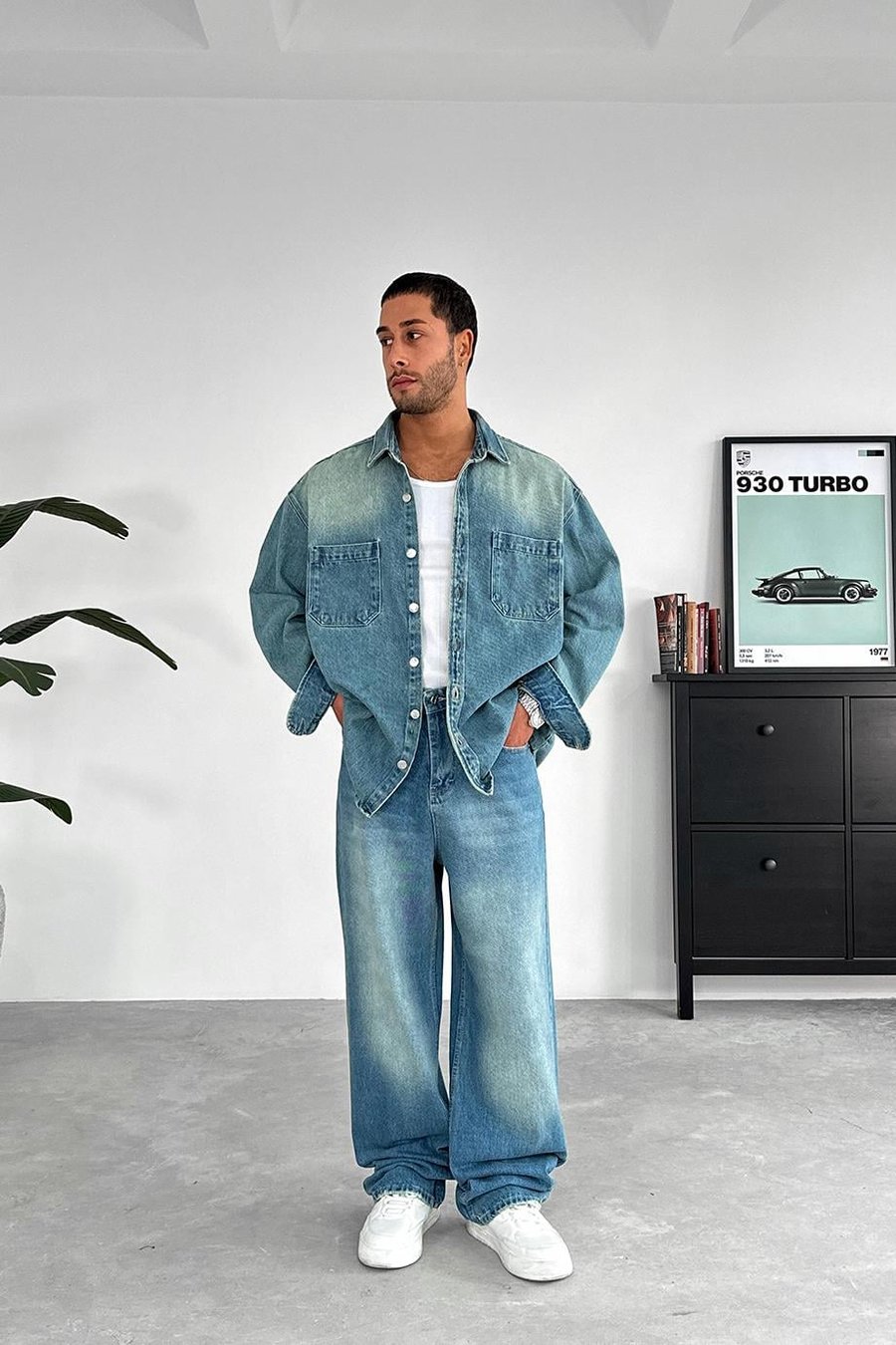Soft Mavi Çift Cep Detay Oversize Kot Ceket