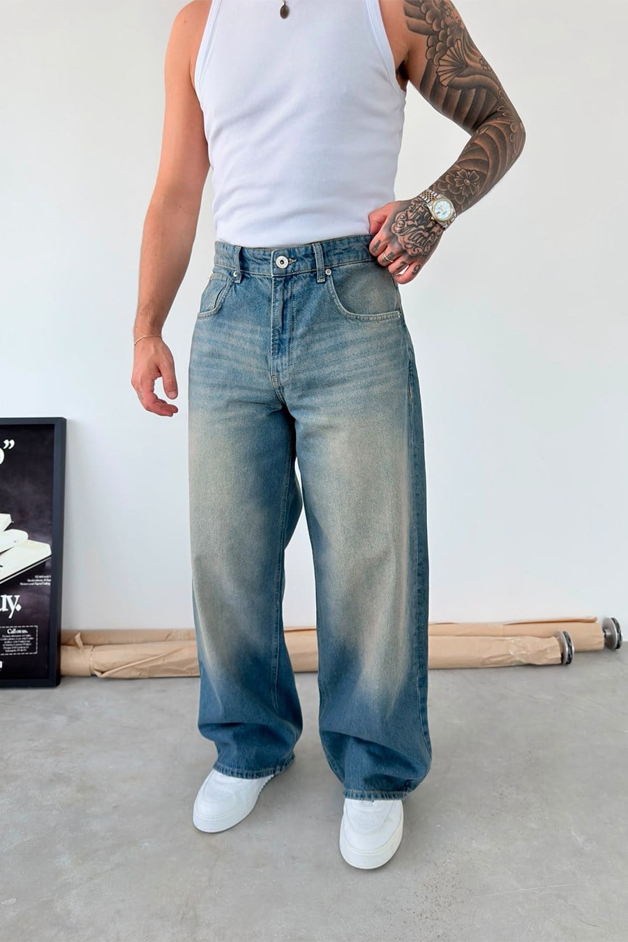Soft Mavi Soft Degrade Süper Baggy Fit Pantolon
