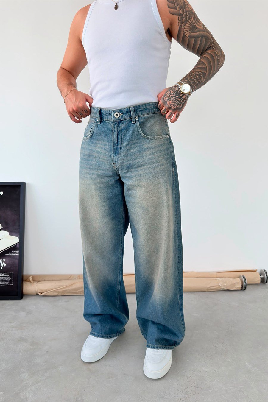 Soft Mavi Soft Degrade Süper Baggy Fit Pantolon