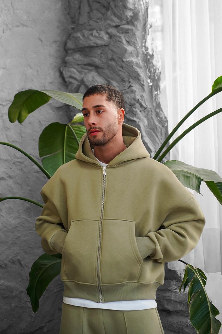 Soft Yeşil Cozy Basic Tam Fermuar Oversize Sweatshirt