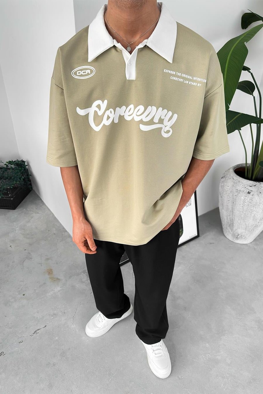 Su Yeşili Coreev Polo Yaka OUTPLENTY PREMİUM Oversize Tişört