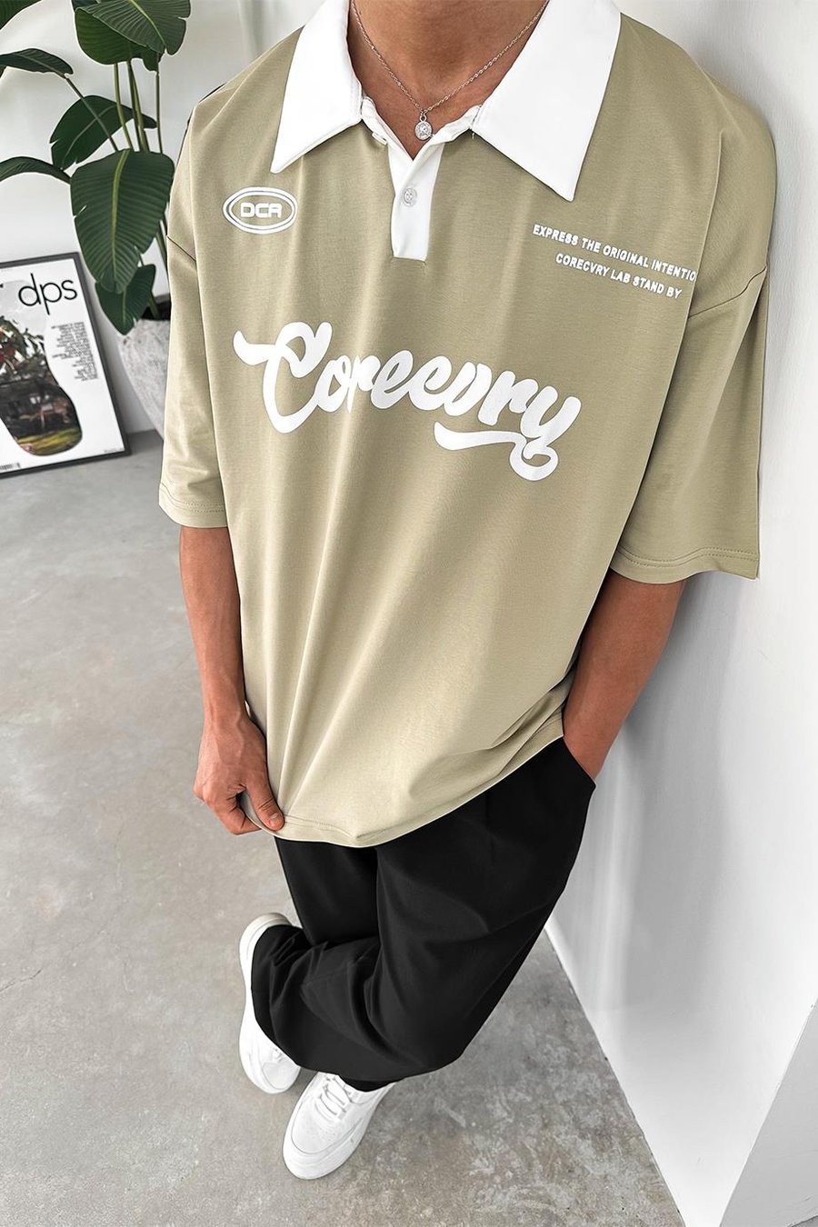 Su Yeşili Coreev Polo Yaka OUTPLENTY PREMİUM Oversize Tişört