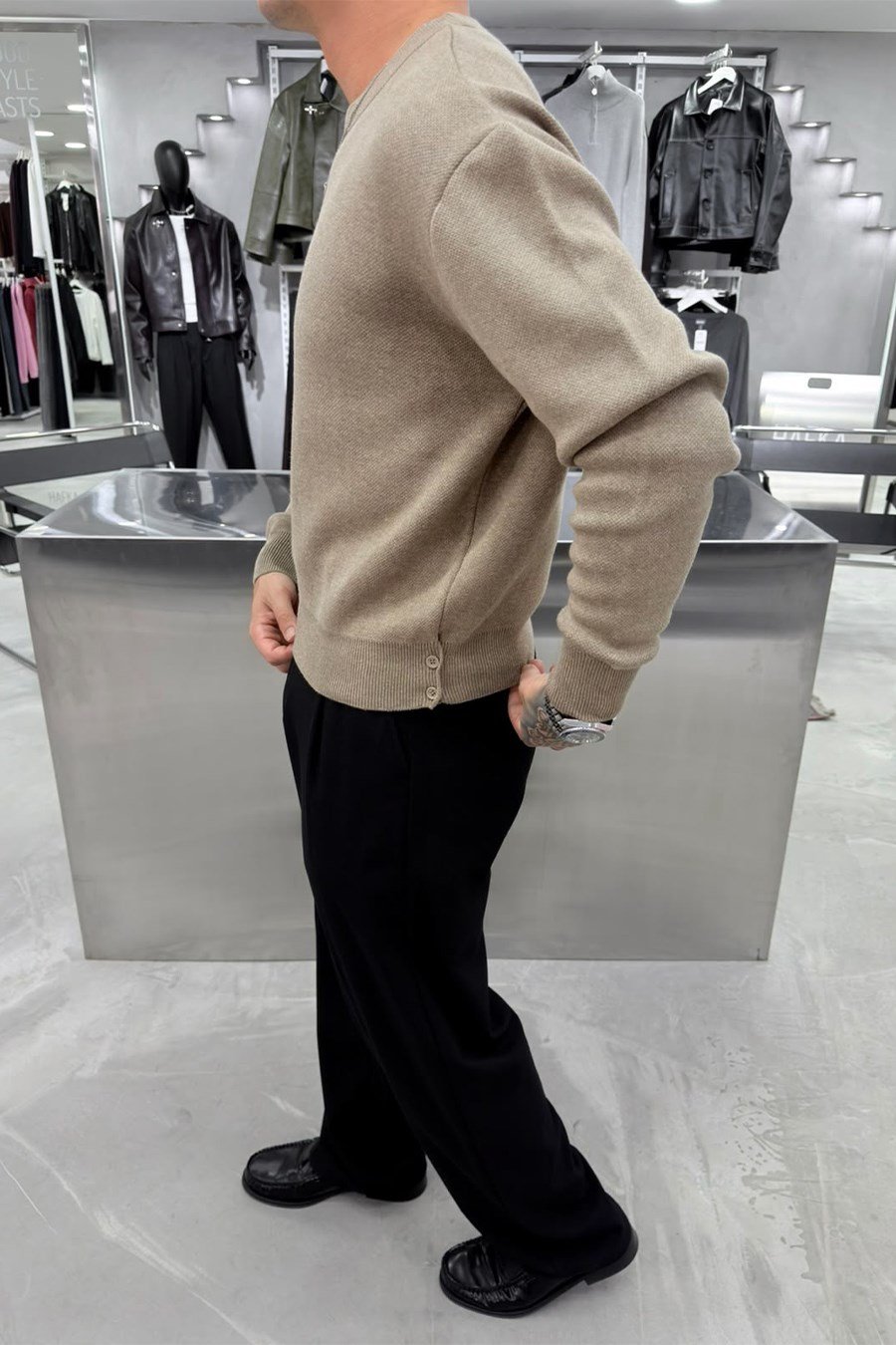 Taba Basic Premium Düğme Detaylı Boxy Fit Kazak