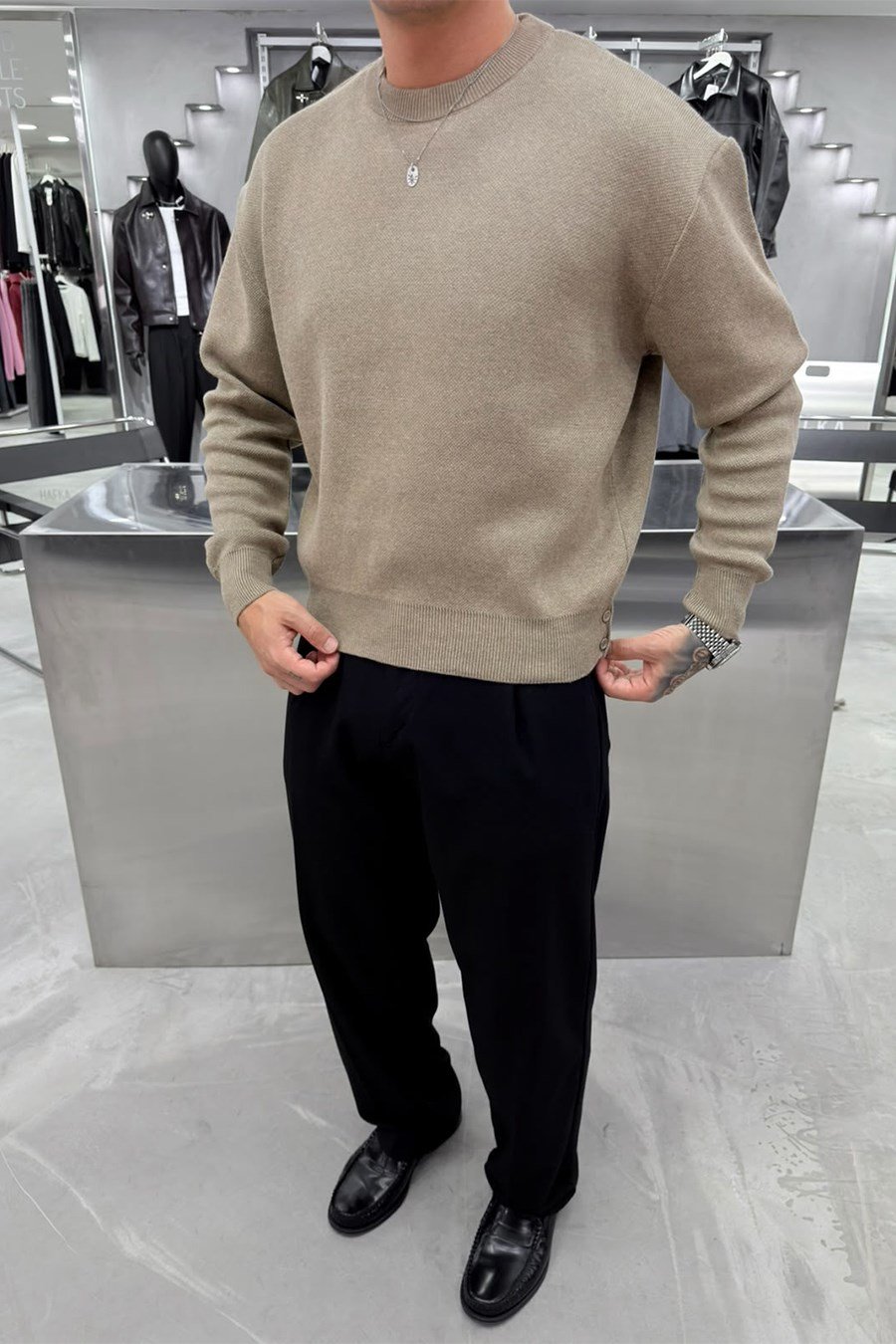 Taba Basic Premium Düğme Detaylı Boxy Fit Kazak
