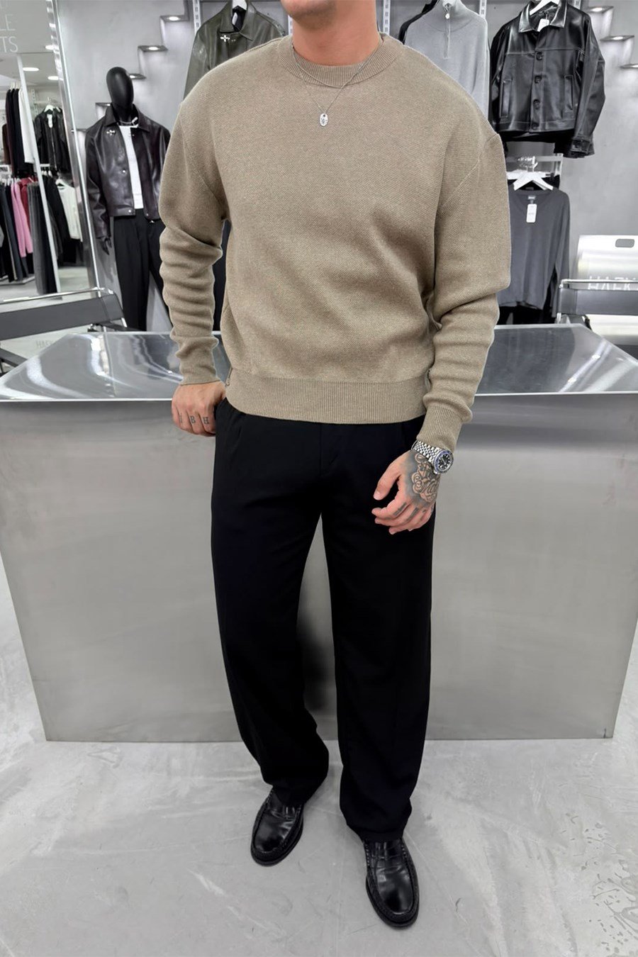 Taba Basic Premium Düğme Detaylı Boxy Fit Kazak