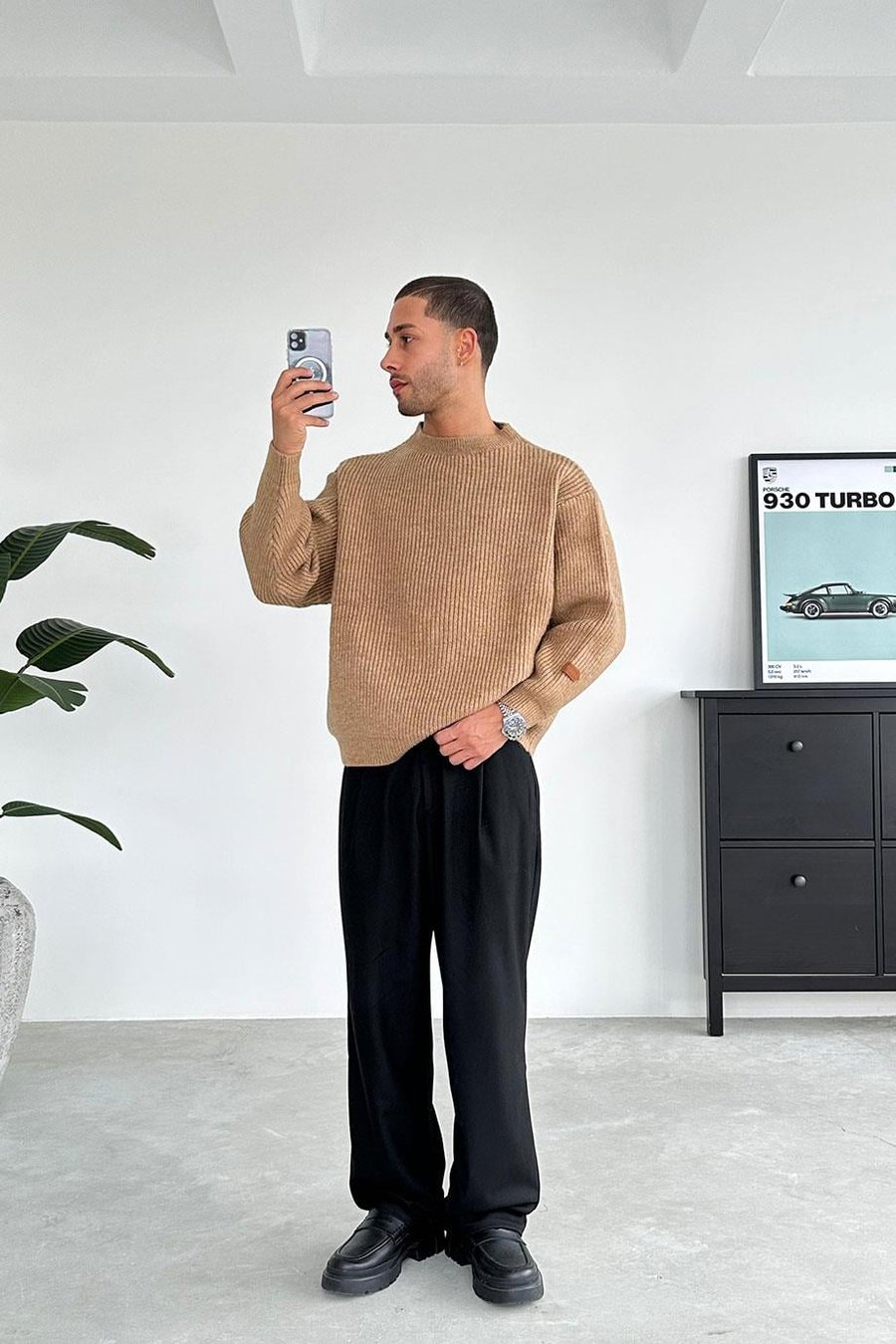 Taba Bisiklet Yaka Oversize Triko Kazak