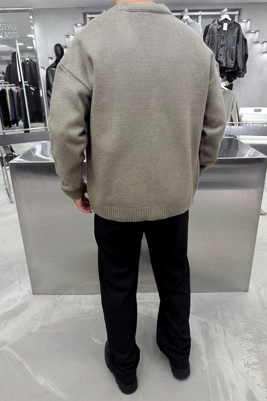 Taba Düğmeli V Yaka Oversize Triko Hırka
